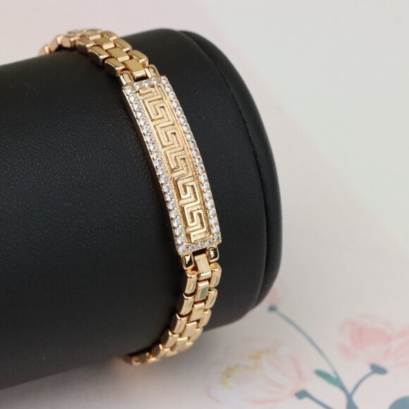 "Rose Gold Bracelet with Greek Key Design and Crystal Border, XPBL0950 - Picture 7 of 12